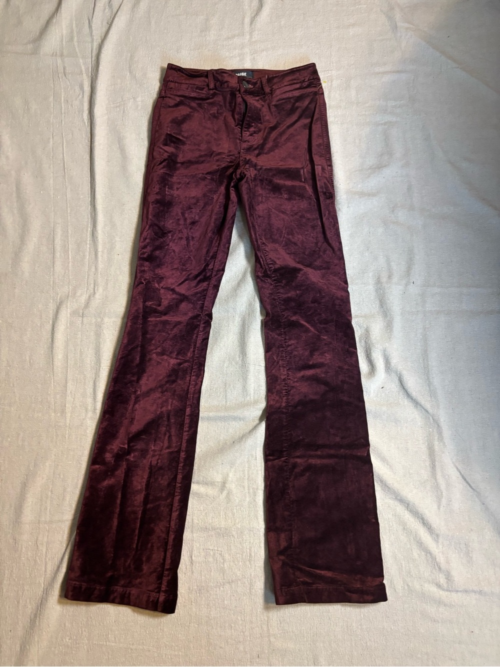 PAIGE Boot-Cut Velvet Pants in Deep Burgundy